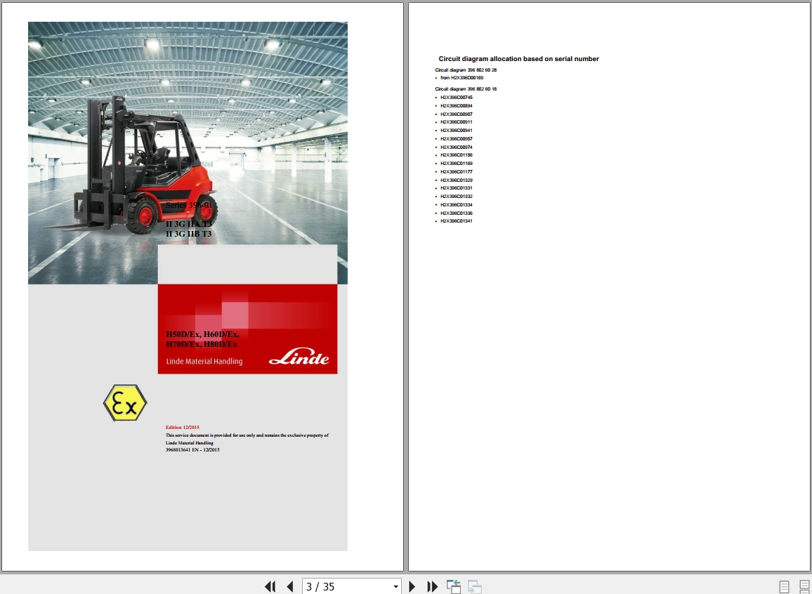 Linde Forklift H396 01 H50D EX to H80D EX Electrical Diagrams 3968013641 2015 (1)