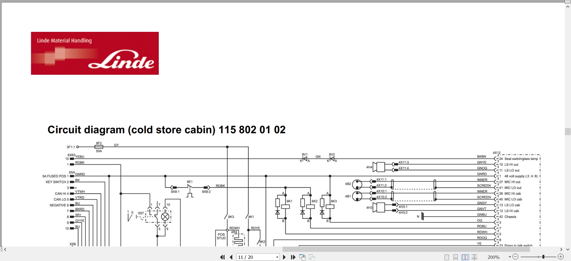 Linde Reach Truck R115 02 R14 to R20N Electrical Hydraulic Diagrams 11580130101 2007 (2)