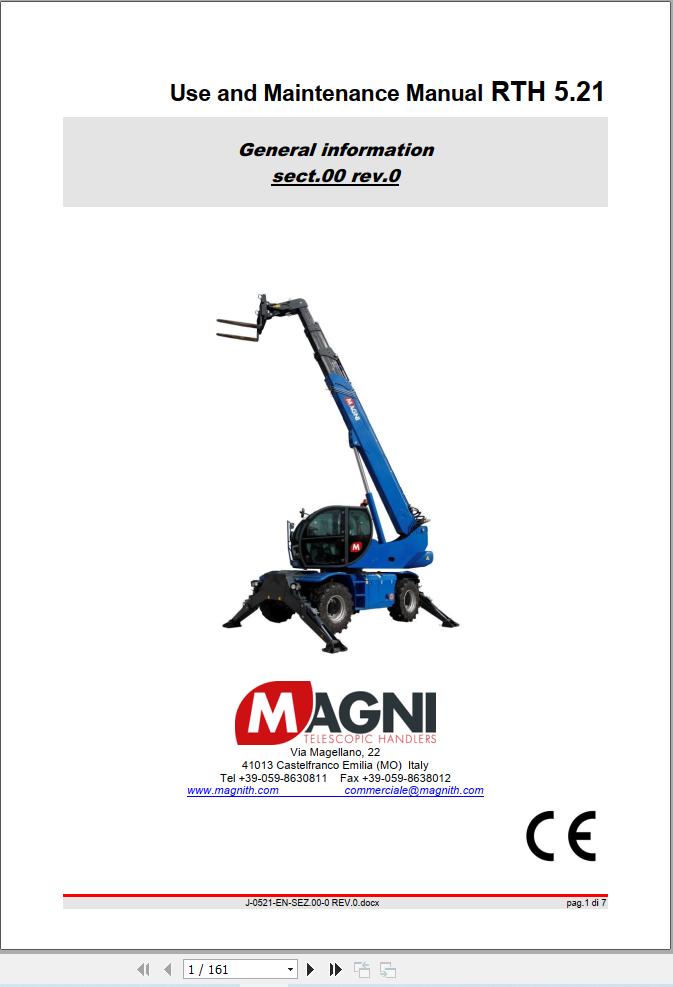 Magni Telehandler RTH 5.21 Operation and Maintenance Manual (1)