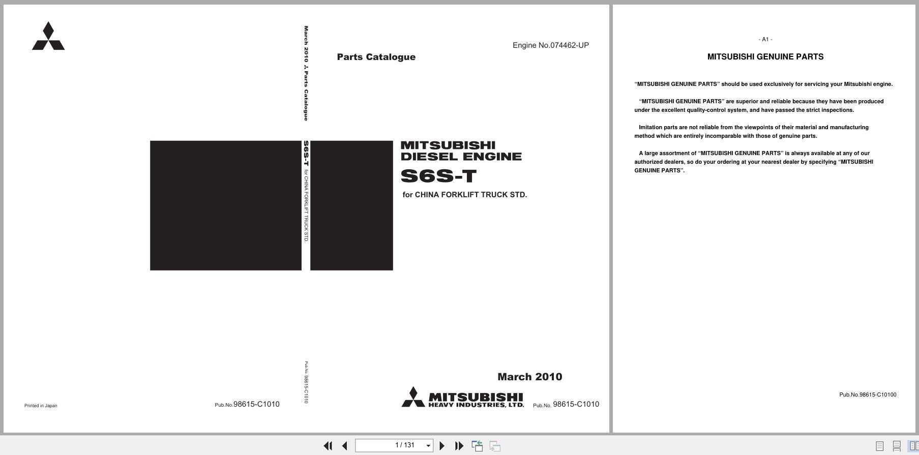 Mitsubishi Diesel Engine S6S T 074462 UP Parts Catalog 98615 C1010 2010 (1)