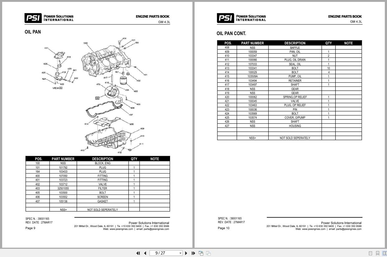 PSI Engine GM 4.3L Parts Book 39001165 2017 (2)