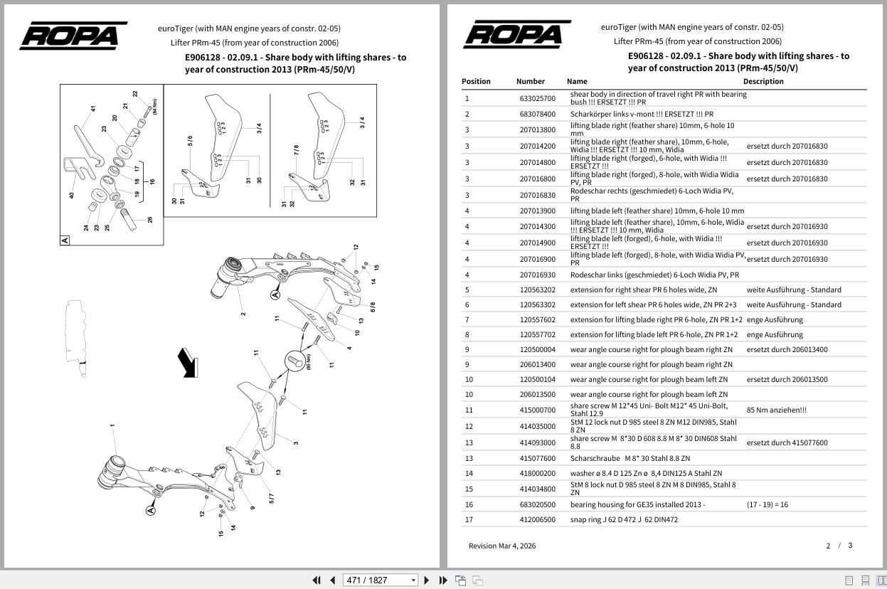 ROPA Harvester euroTiger with MAN engine years of constr. 02 05 2002 2005 Spare Parts Catalog (2)