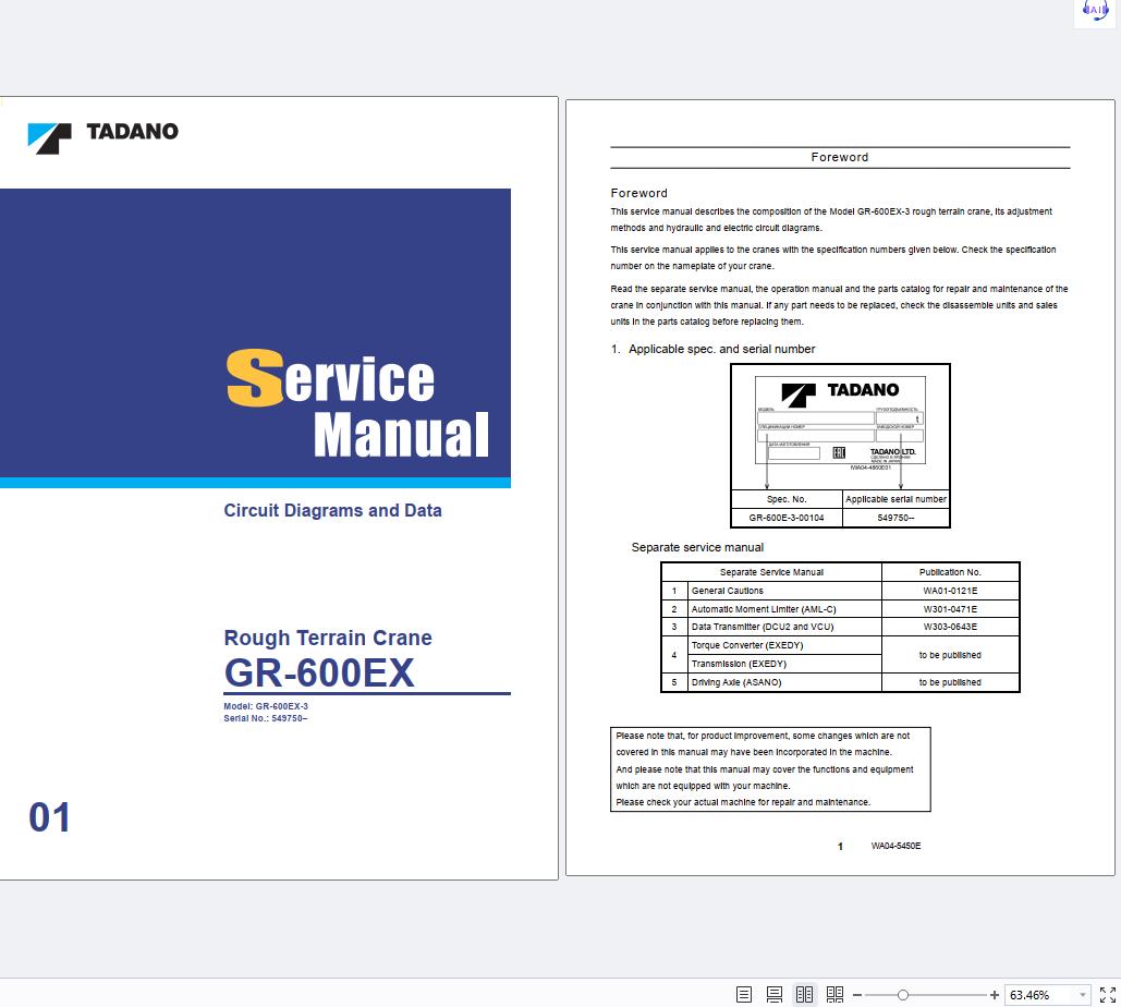 Tadano Crane GR 600E 3 Service Manual 2025 (3)