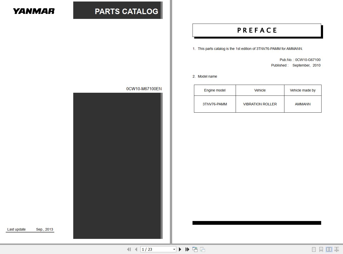 Yanmar Engine 3TNV76 PAMM Spare Parts Catalog 1