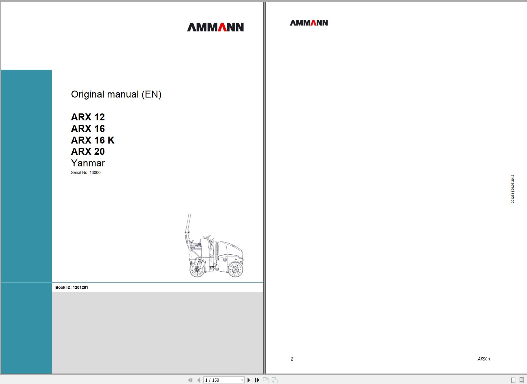 Ammann Tandem Roller ARX 12 to ARX 20 Original Manual 1201281 2012 1