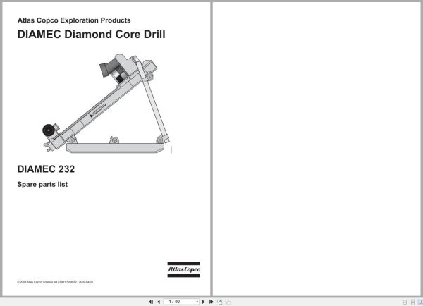 Atlas Copco Diamond Core Drill DIAMEC 232 Parts List 6991500662 2009 1 Atlas Copco Diamond Core Drill DIAMEC 232 Parts List 6991500662 2009 1