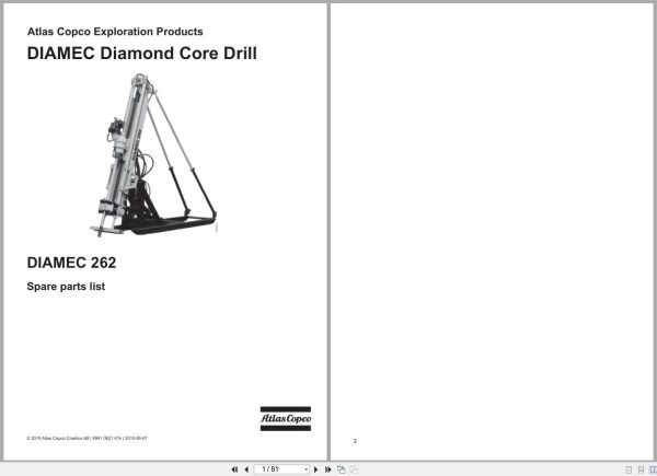 Atlas Copco Diamond Core Drill DIAMEC 262 Parts List 6991062161h 2010 EN DE 1