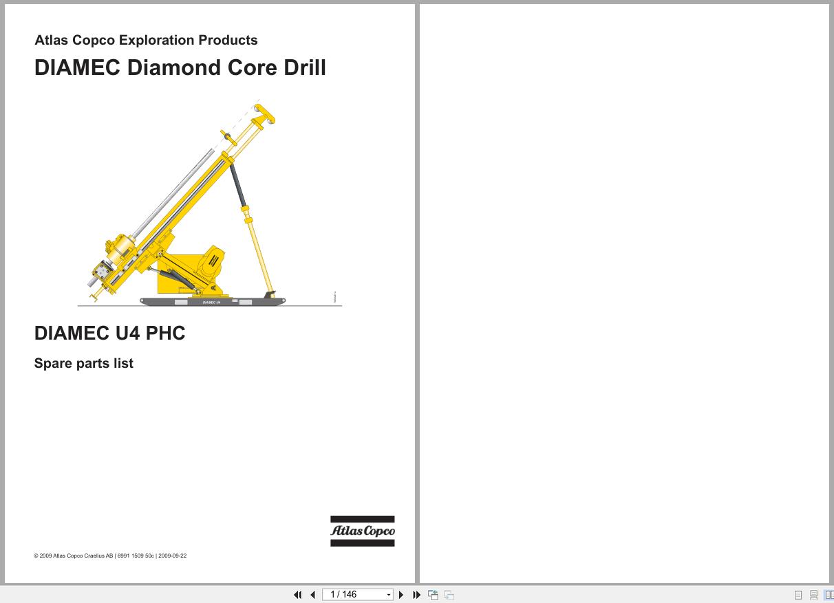 Atlas Copco Diamond Core Drill DIAMEC U4 PHC Parts List 6991150950c 2009 1