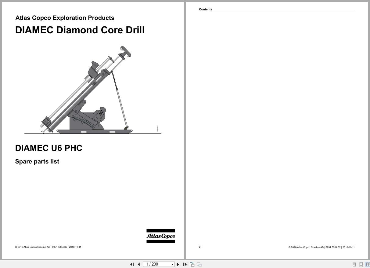 Atlas Copco Diamond Core Drill DIAMEC U6 PHC Parts List 6991508462 2010 1