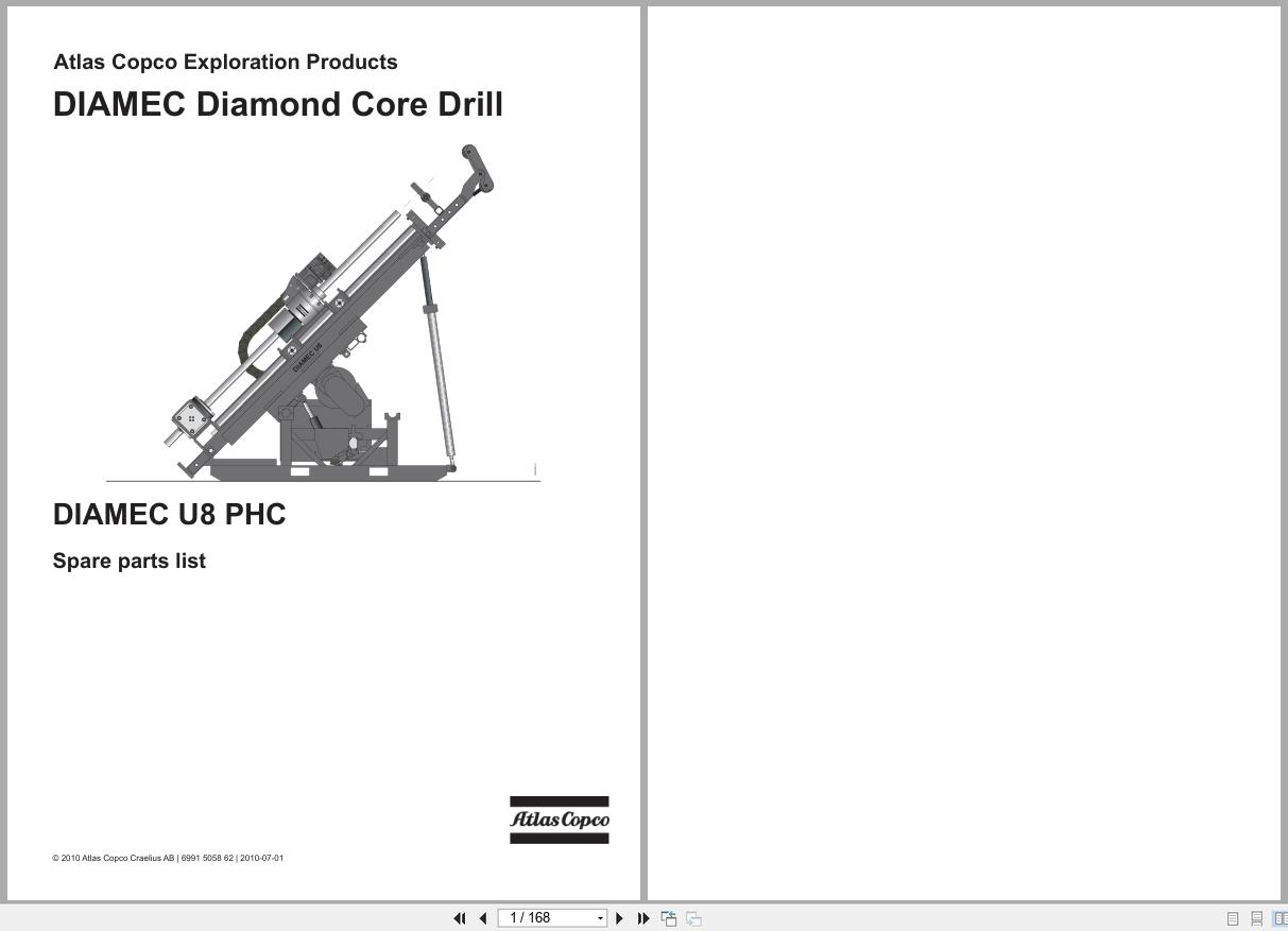 Atlas Copco Diamond Core Drill DIAMEC U8 PHC Parts List 6991505862 2010 1