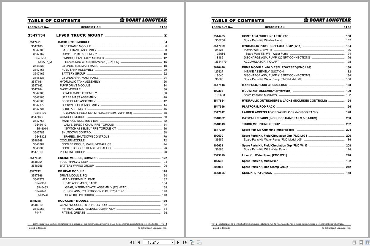 Boart Longyear Truck Mount LF90D Parts List 1