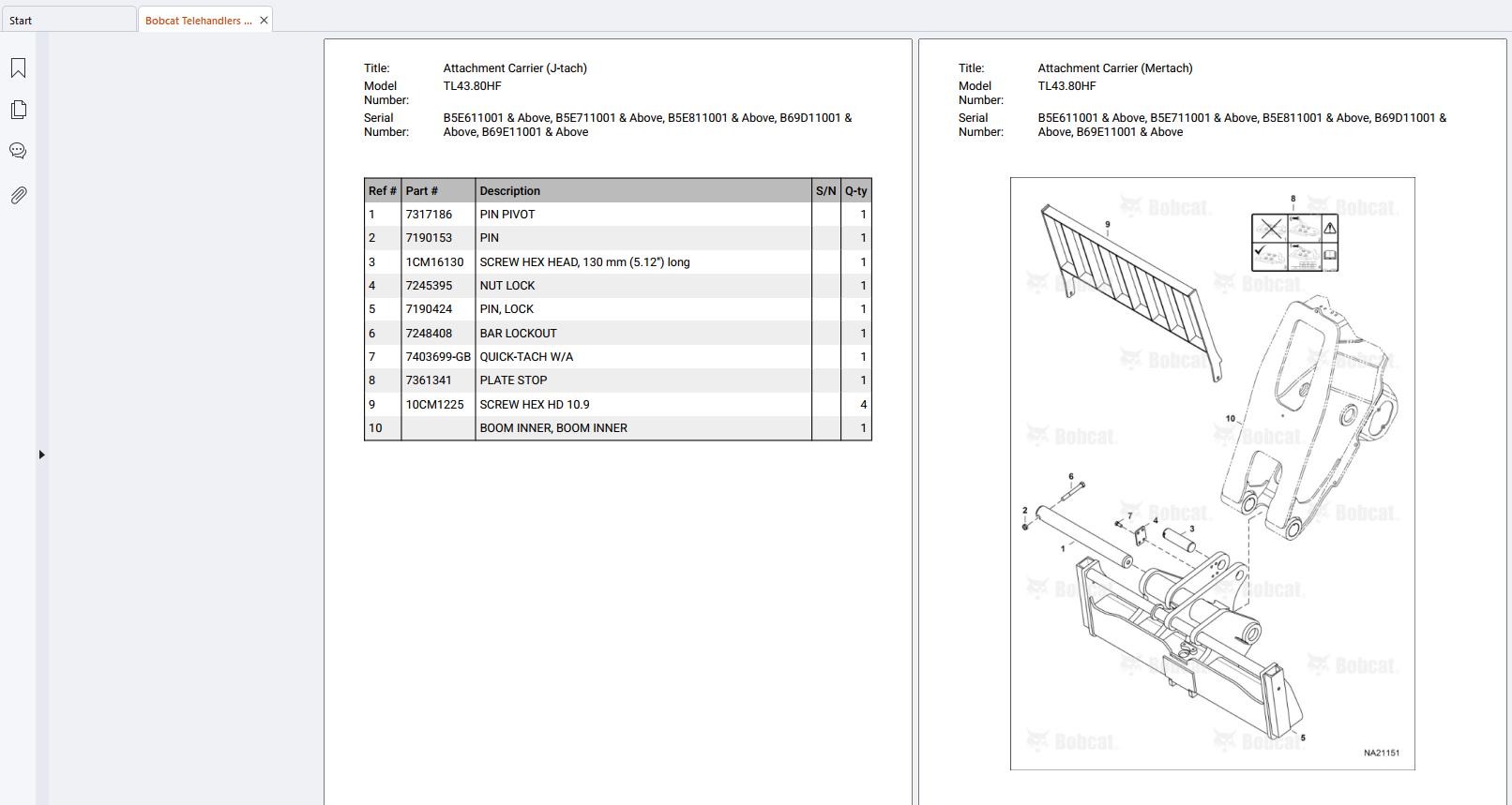 Bobcat Telehandlers TL43.80 TL43.80HF Parts Manual (2)