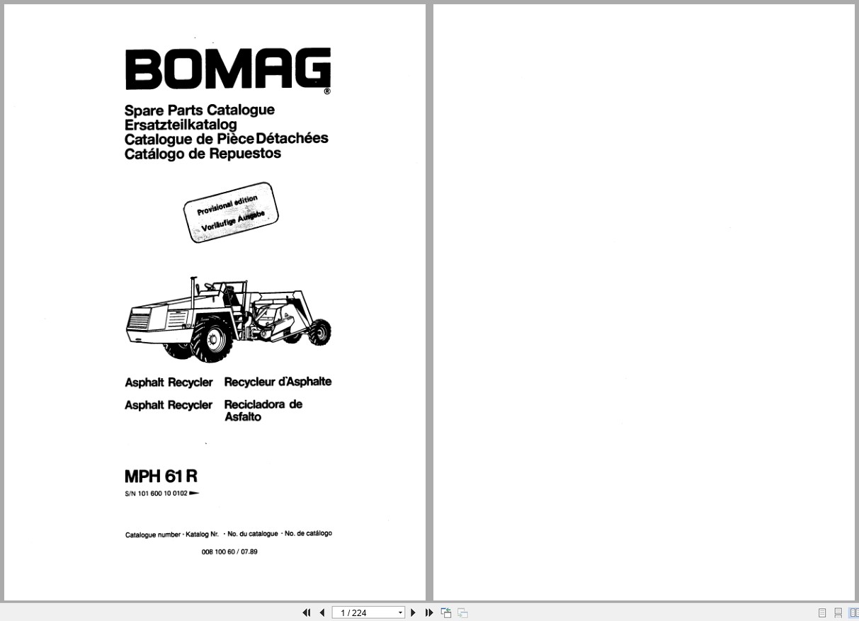 Bomag Asphalt Recycler MPH 61 R Spare Parts Catalog 1989 EN DE FR (1)