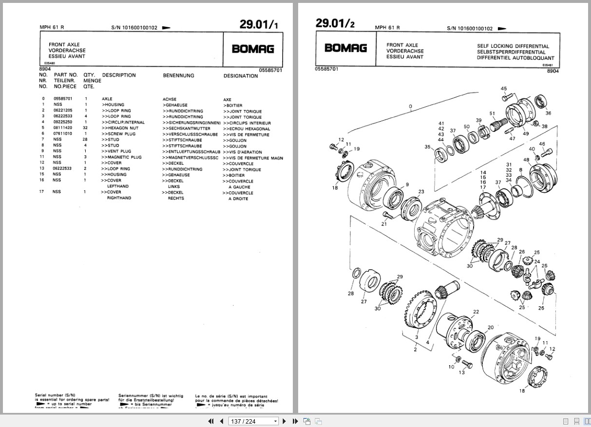 Bomag Asphalt Recycler MPH 61 R Spare Parts Catalog 1989 EN DE FR (2)