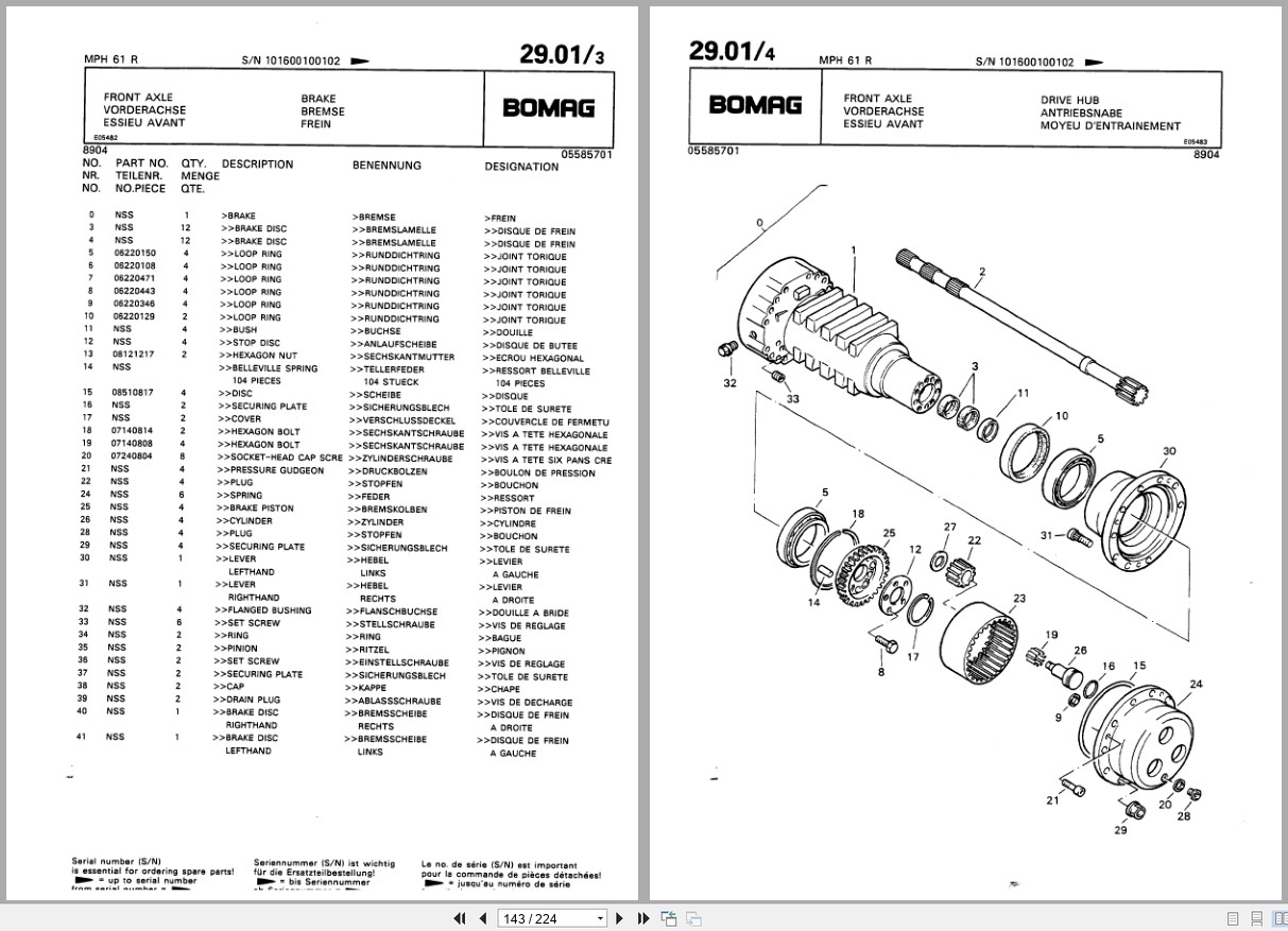 Bomag Asphalt Recycler MPH 61 R Spare Parts Catalog 1989 EN DE FR (3)