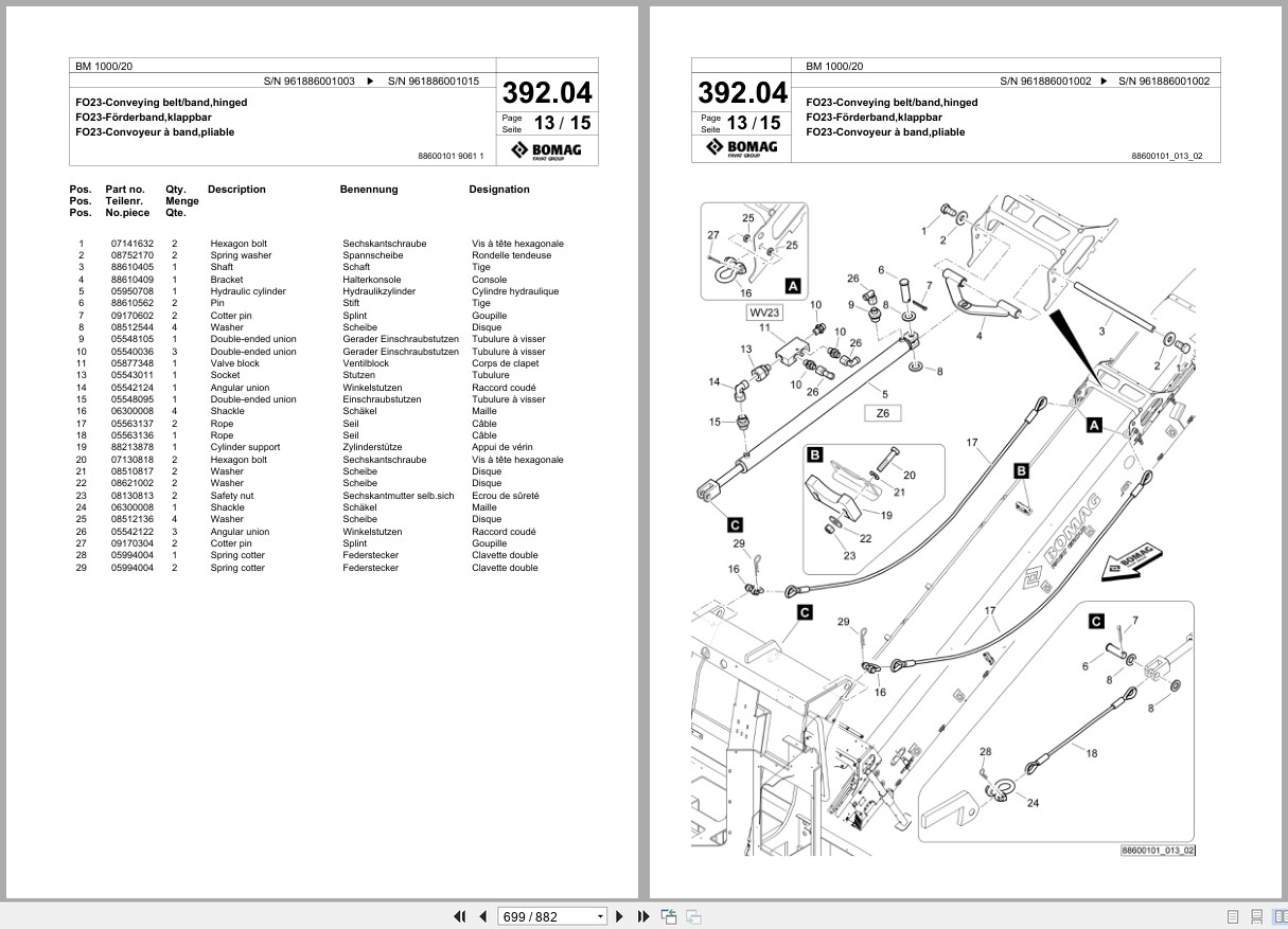 Bomag Cold Milling Planer BM 1000 20 Spare Parts Catalog 2020 2024 EN DE FR (2)