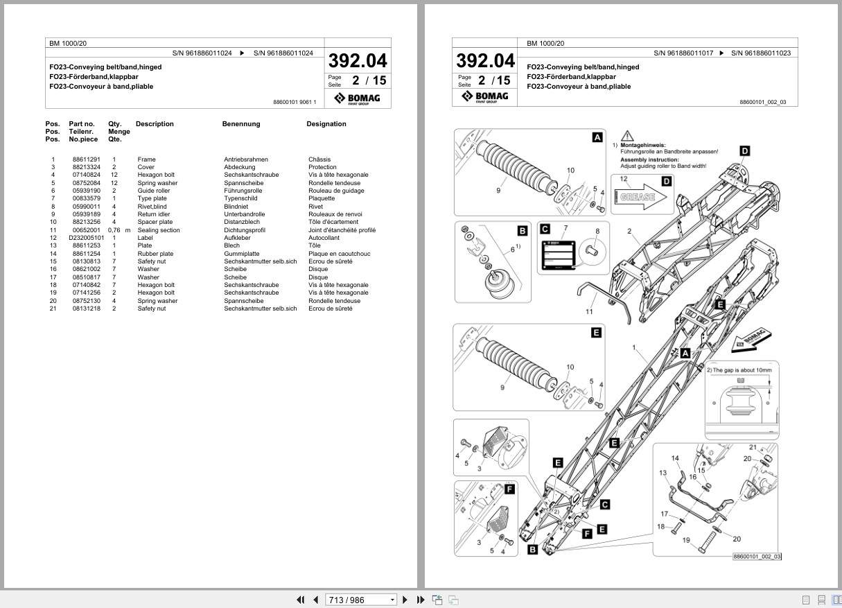 Bomag Cold Milling Planer BM 1000 20 Spare Parts Catalog 2021 2025 EN DE FR (2)