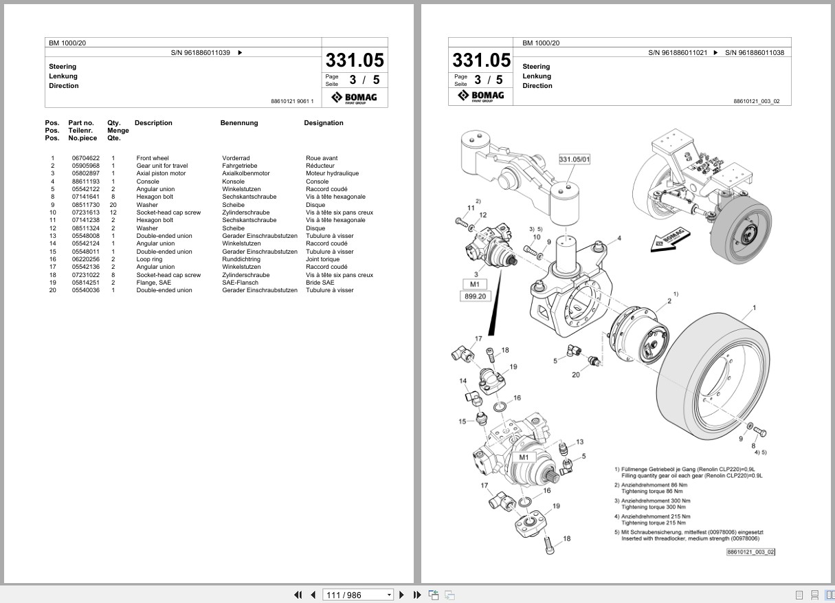 Bomag Cold Milling Planer BM 1000 20 Spare Parts Catalog 2021 2025 EN DE FR (3)