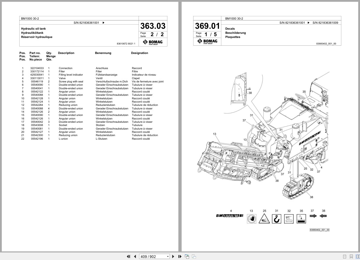 Bomag Cold Milling Planer BM 1000 30 2 Spare Parts Catalog 2011 2013 EN DE FR (2)