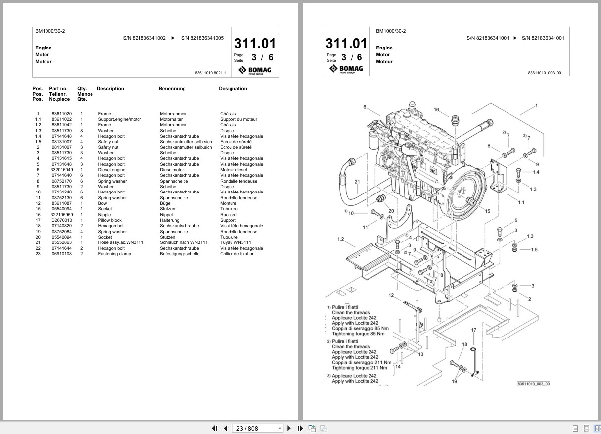 Bomag Cold Milling Planer BM 1000 30 2 Spare Parts Catalog 2011 2014 EN DE FR (3)