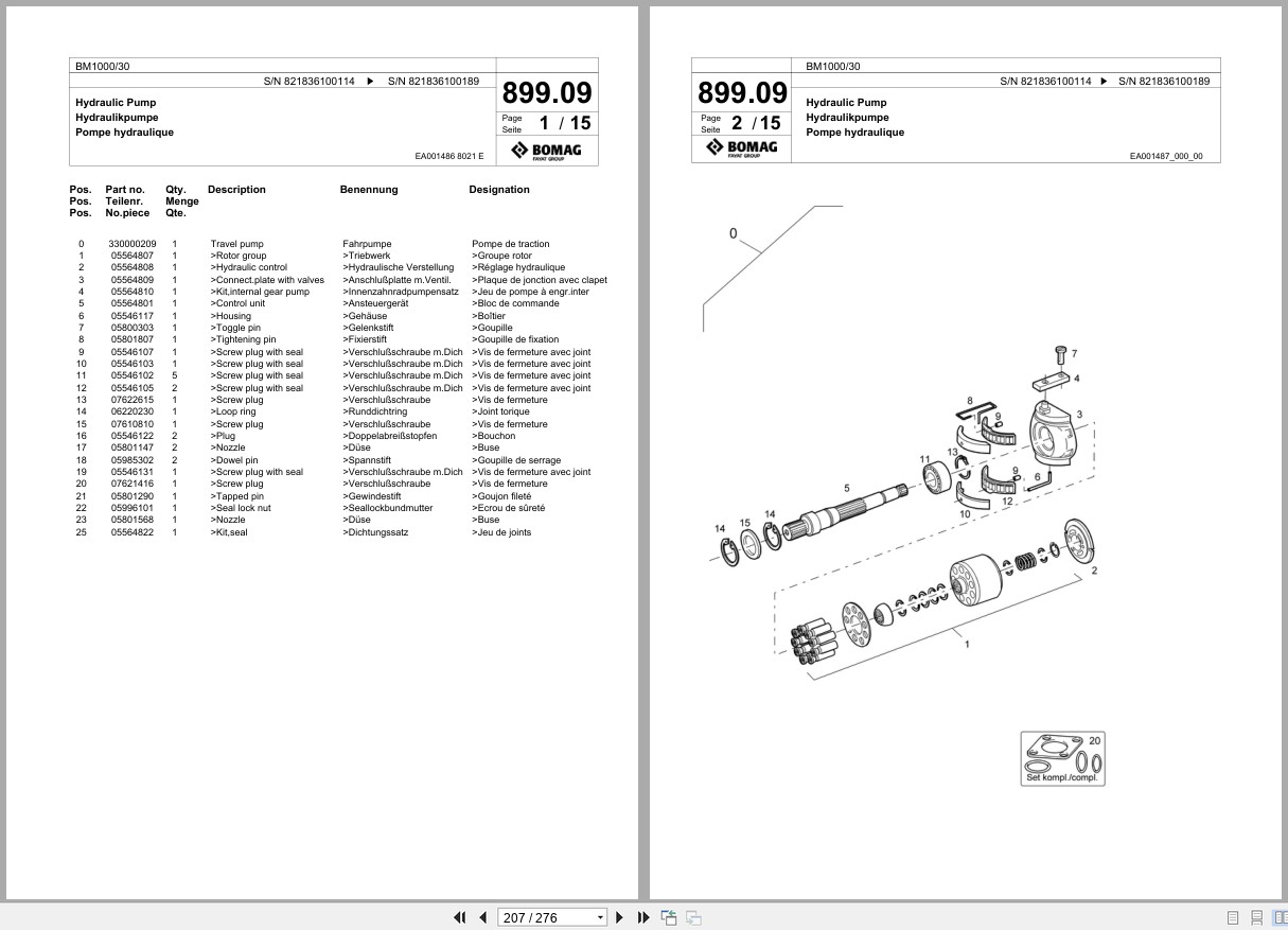 Bomag Cold Milling Planer BM 1000 30 Spare Parts Catalog 2006 2008 EN DE FR (2)