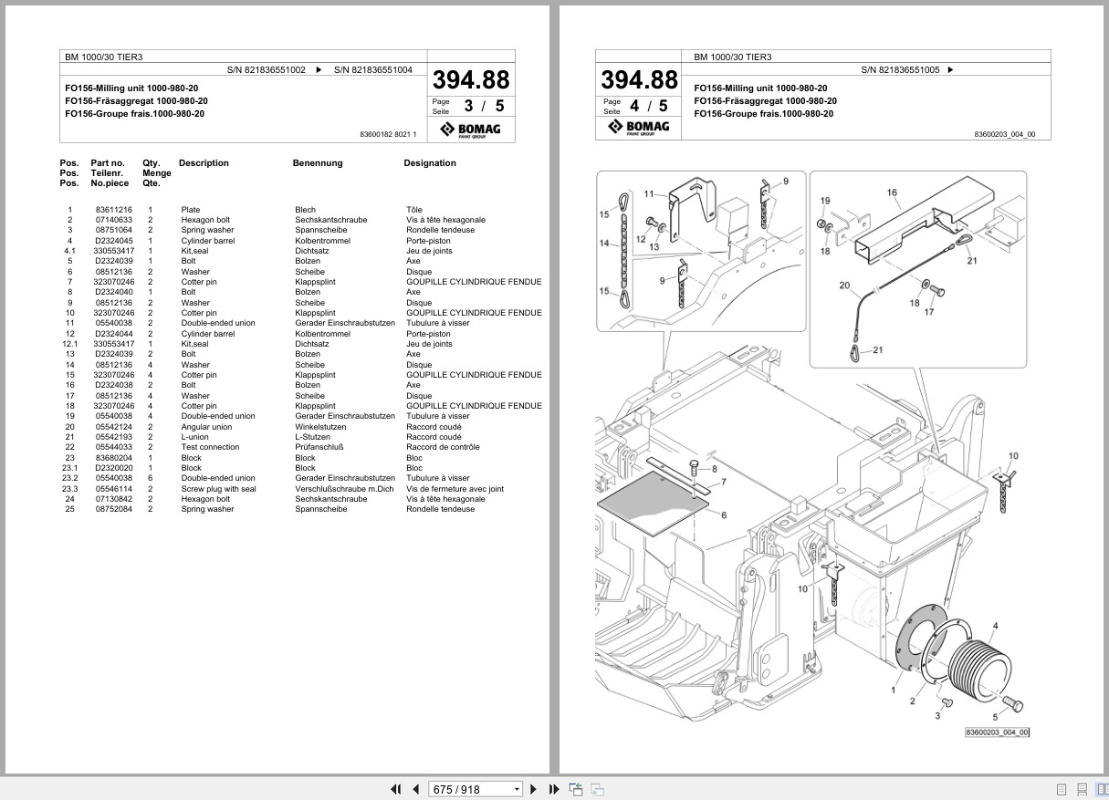 Bomag Cold Milling Planer BM 1000 30 TIER3 Spare Parts Catalog 2017 2021 EN DE FR (2)