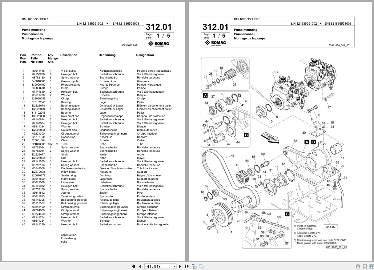 Bomag Cold Milling Planer BM 1000 30 TIER3 Spare Parts Catalog 2017 2021 EN DE FR (3)