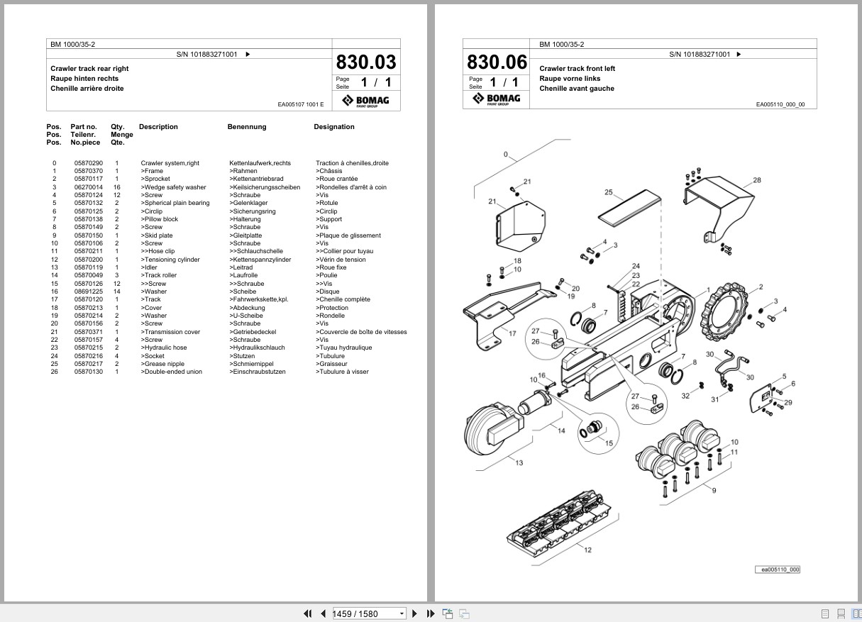 Bomag Cold Milling Planer BM 1000 35 2 Spare Parts Catalog 2021 2025 EN DE FR (3)