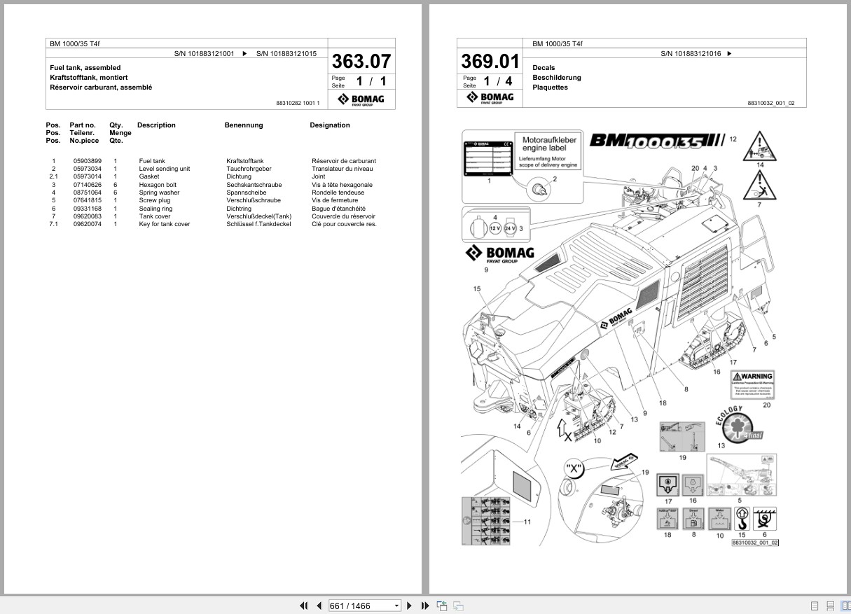 Bomag Cold Milling Planer BM 1000 35 T4f Spare Parts Catalog 2017 2018 EN DE FR (3)