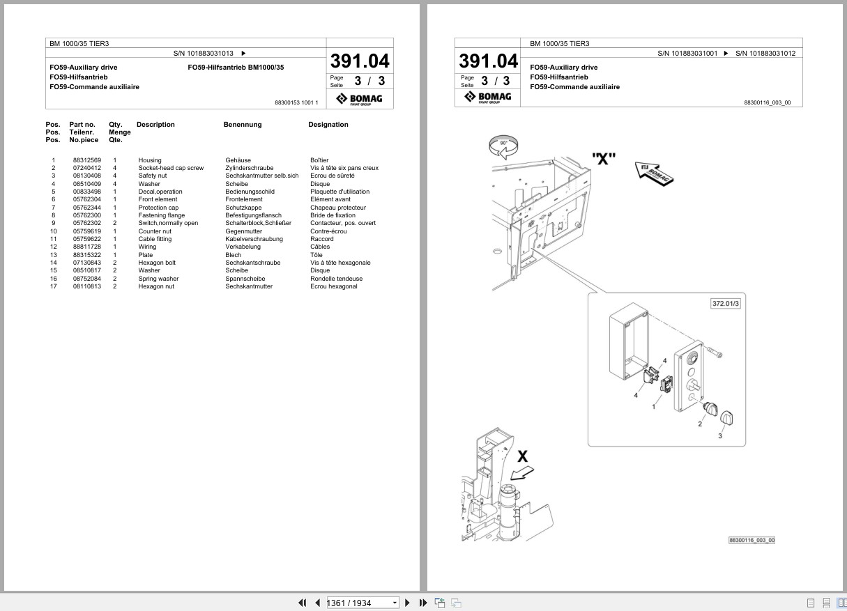 Bomag Cold Milling Planer BM 1000 35 TIER3 Spare Parts Catalog 2014 2016 EN DE FR (2)