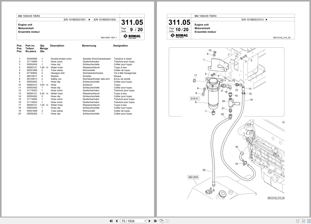 Bomag Cold Milling Planer BM 1000 35 TIER3 Spare Parts Catalog 2014 2016 EN DE FR (3)