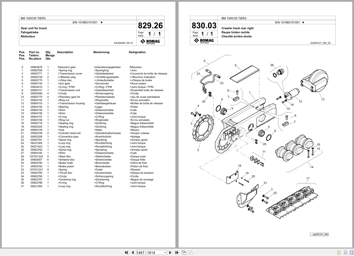 Bomag Cold Milling Planer BM 1000 35 TIER3 Spare Parts Catalog 2017 2020 EN DE FR (2)