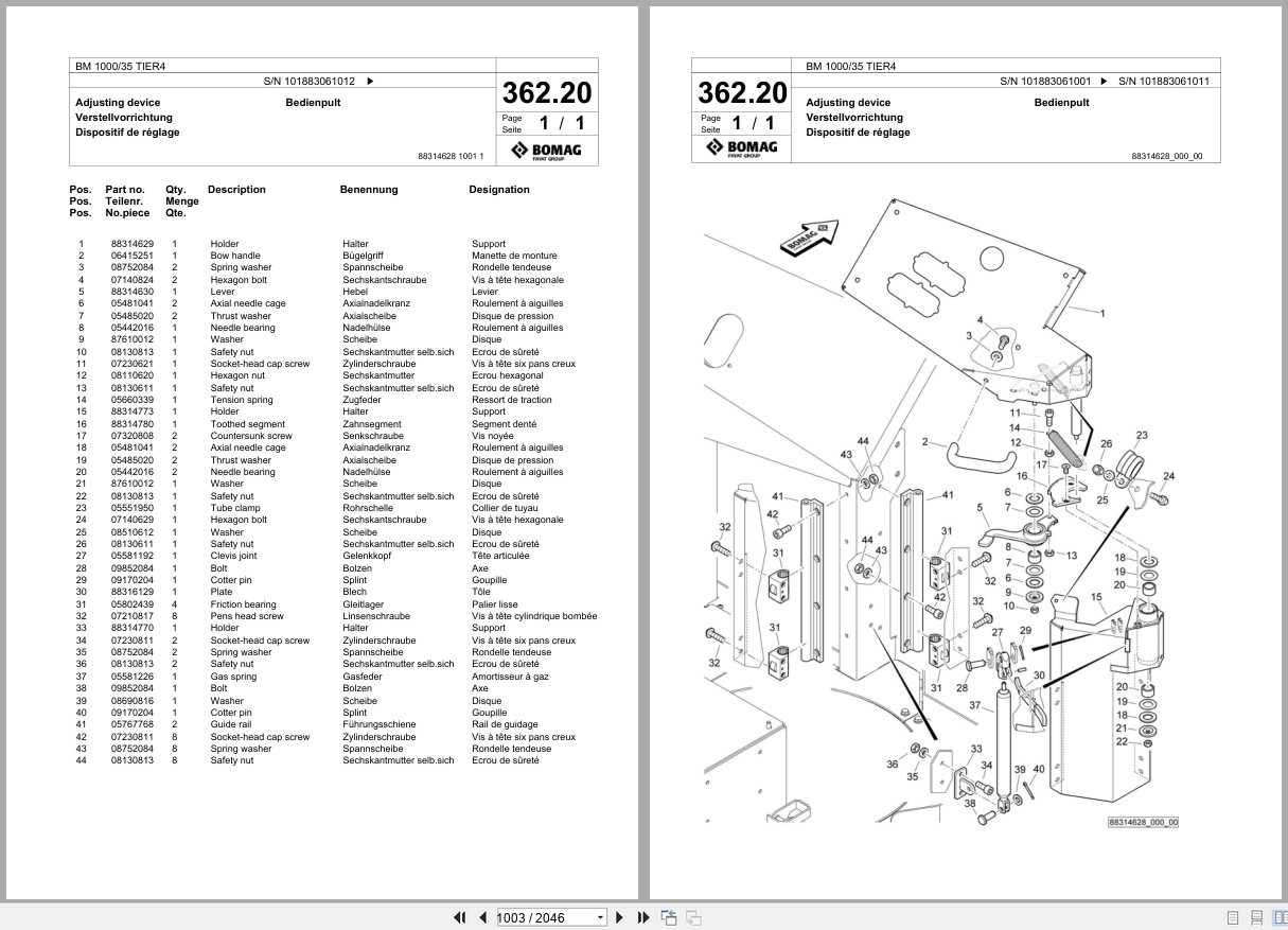 Bomag Cold Milling Planer BM 1000 35 TIER4 Spare Parts Catalog 2015 2017 EN DE FR (2)