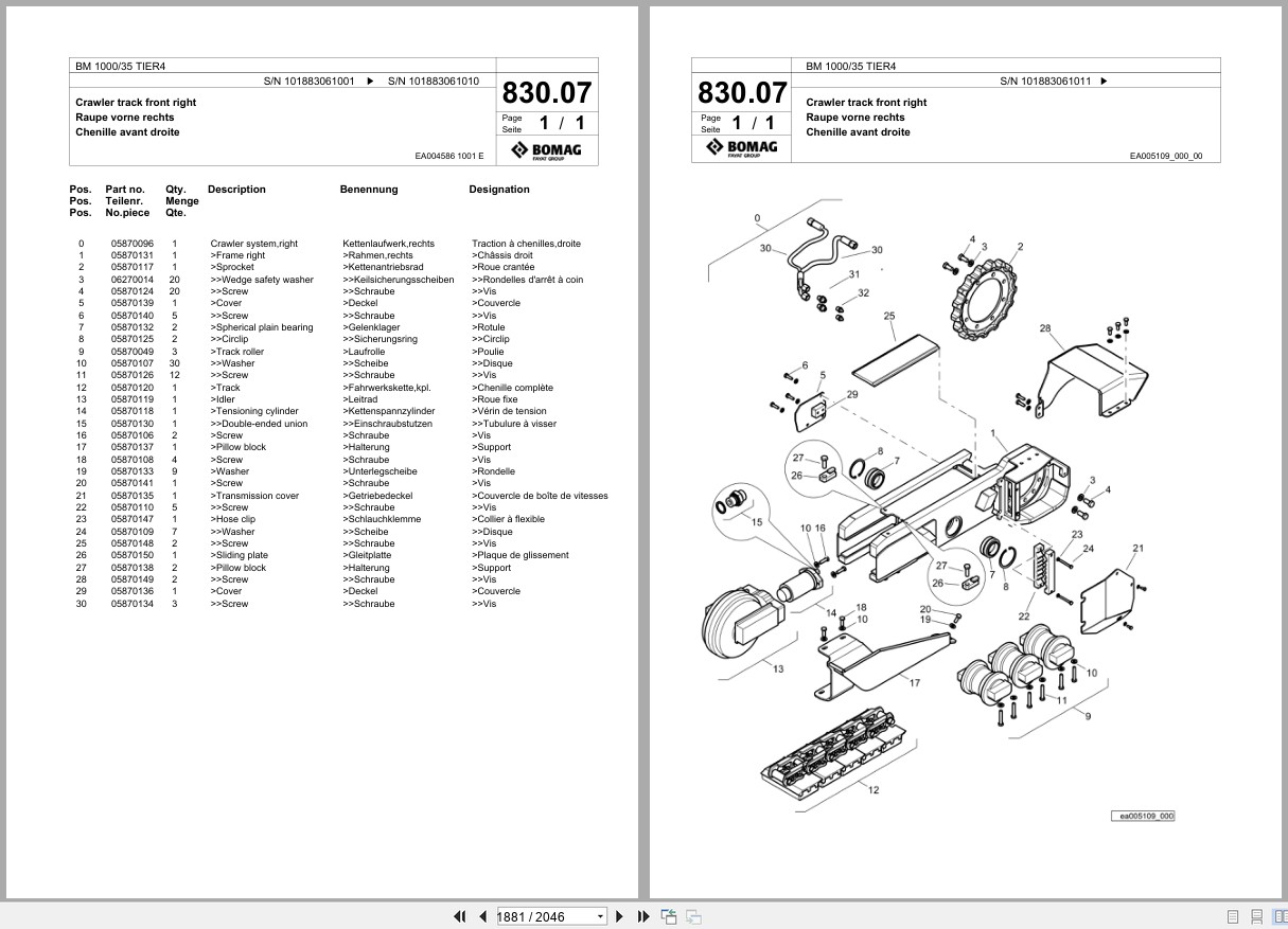 Bomag Cold Milling Planer BM 1000 35 TIER4 Spare Parts Catalog 2015 2017 EN DE FR (3)