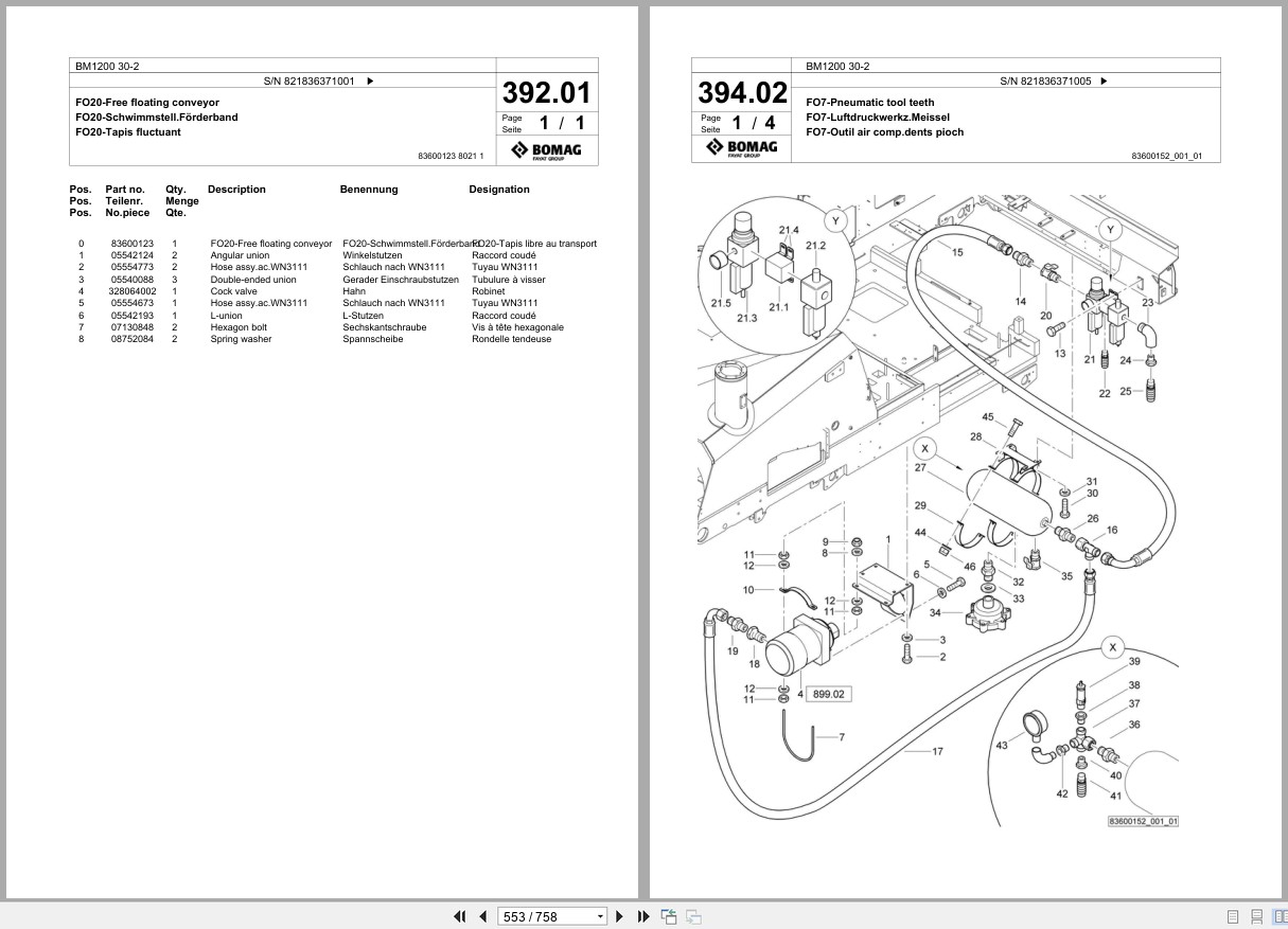 Bomag Cold Milling Planer BM 1200 30 2 Spare Parts Catalog 2011 2012 EN DE FR (2)