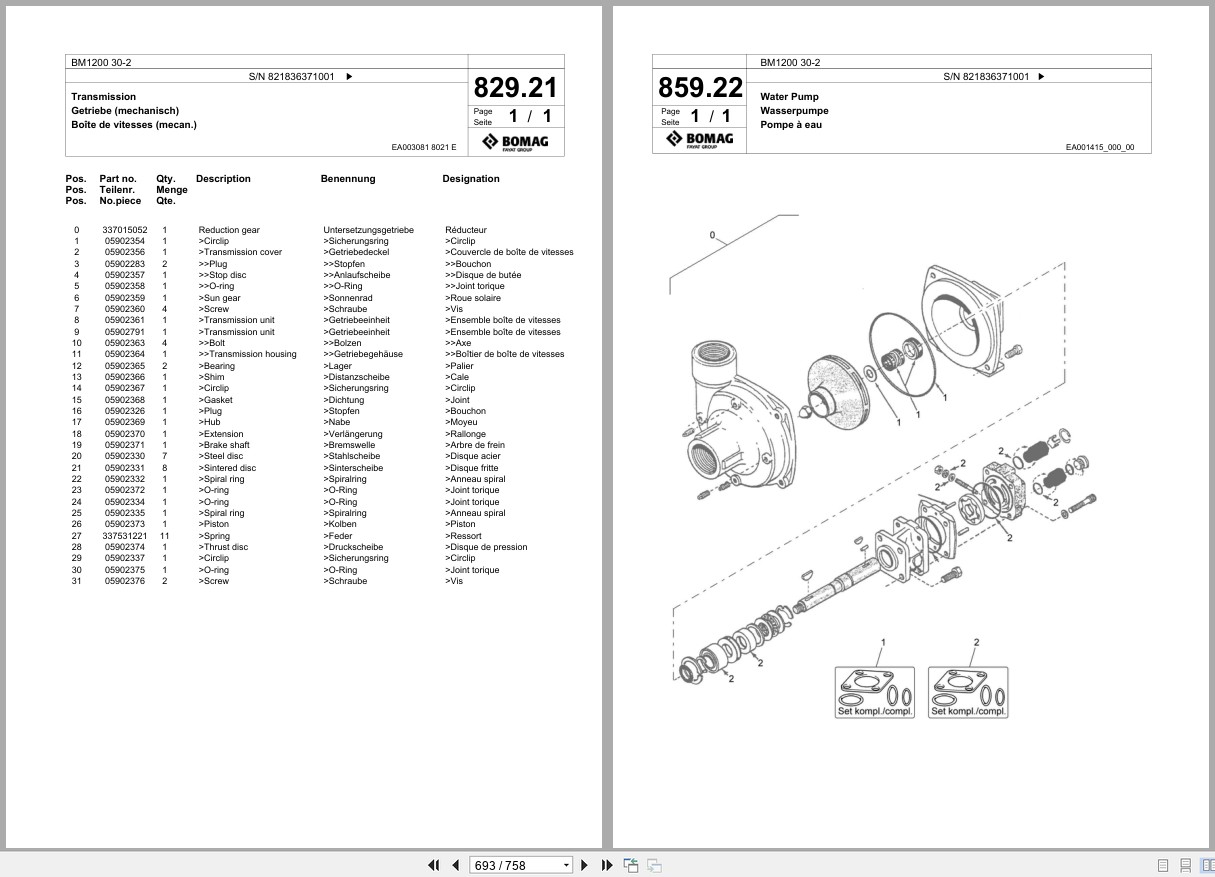 Bomag Cold Milling Planer BM 1200 30 2 Spare Parts Catalog 2011 2012 EN DE FR (3)