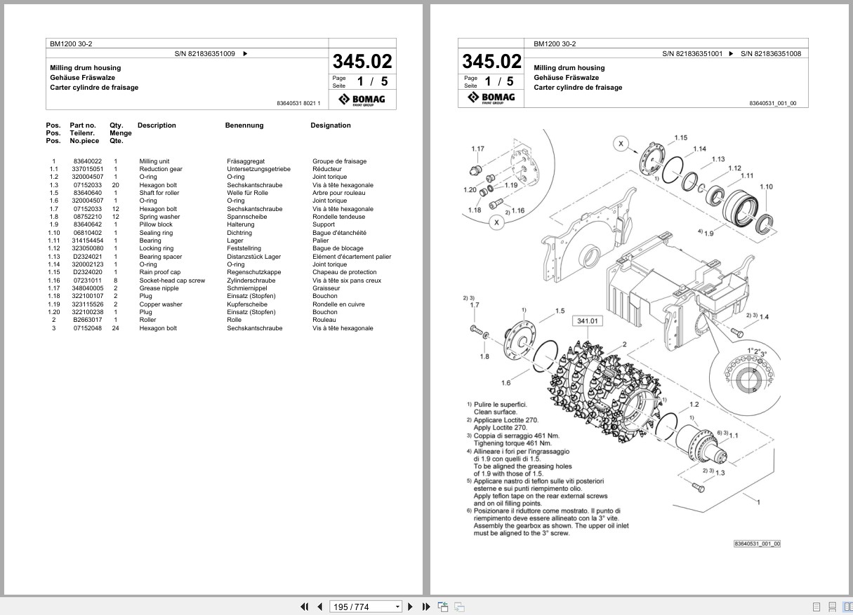 Bomag Cold Milling Planer BM 1200 30 2 Spare Parts Catalog 2011 2013 EN DE FR (3)