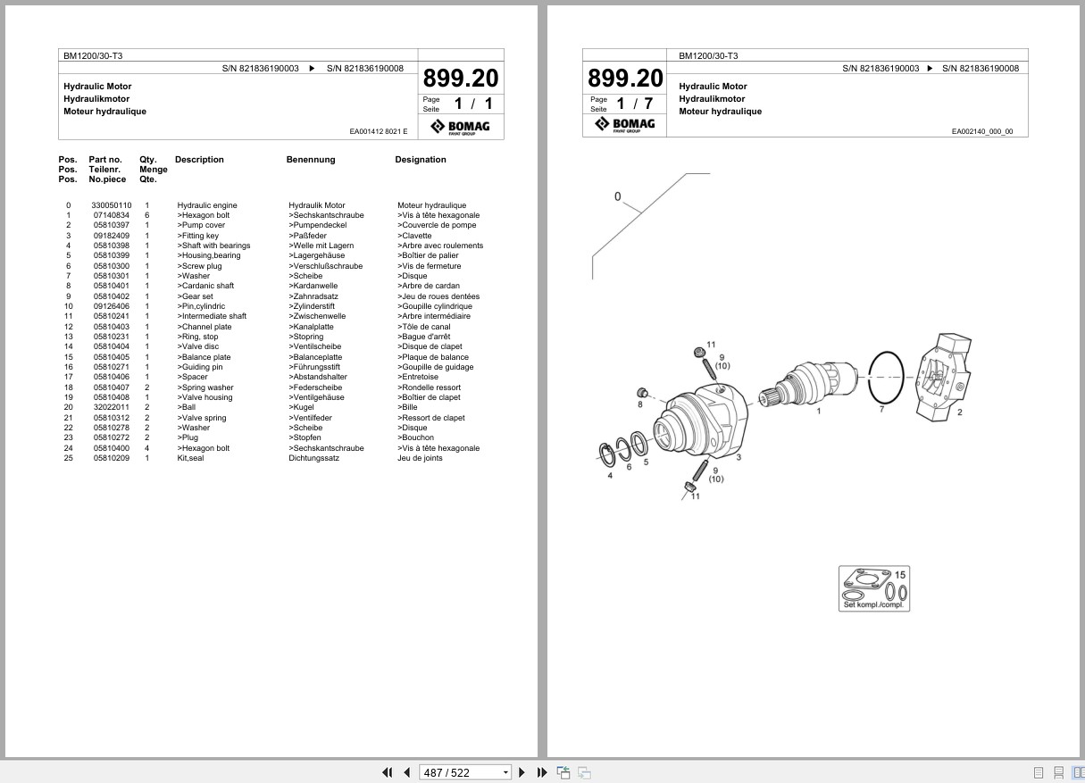 Bomag Cold Milling Planer BM 1200 30 T3 Spare Parts Catalog 2008 2010 EN DE FR (2)