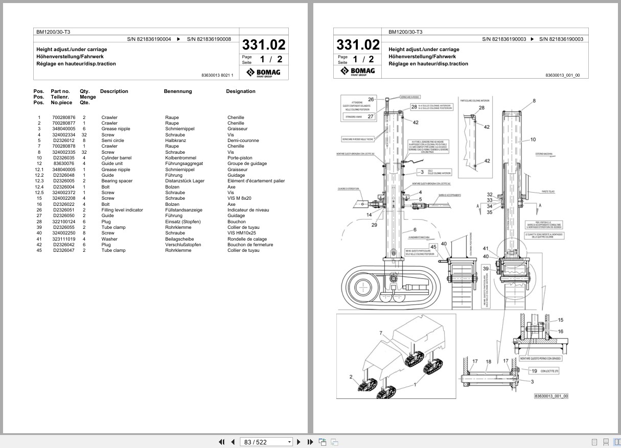 Bomag Cold Milling Planer BM 1200 30 T3 Spare Parts Catalog 2008 2010 EN DE FR (3)