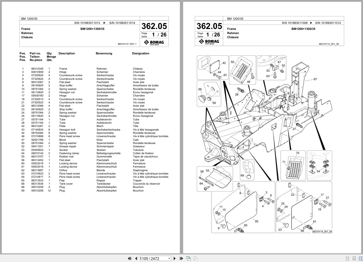 Bomag Cold Milling Planer BM 1200 35 Spare Parts Catalog 2014 2016 EN DE FR (3)