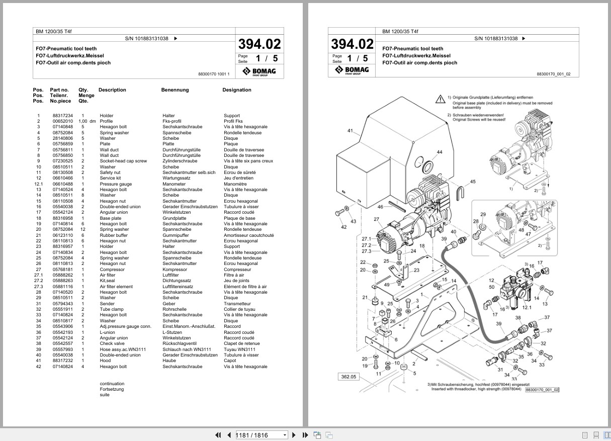 Bomag Cold Milling Planer BM 1200 35 T4f Spare Parts Catalog 2017 2020 EN DE FR (2)