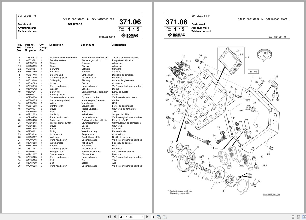 Bomag Cold Milling Planer BM 1200 35 T4f Spare Parts Catalog 2017 2020 EN DE FR (3)