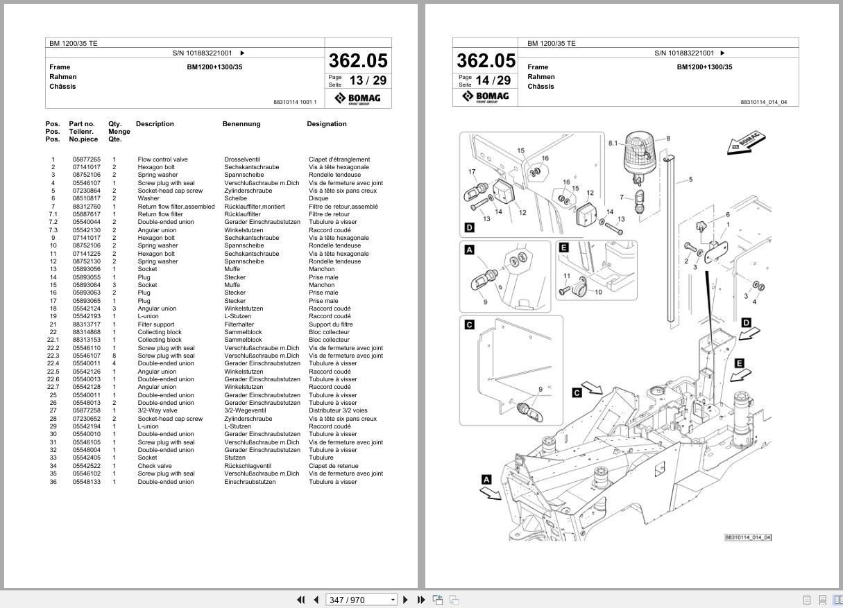 Bomag Cold Milling Planer BM 1200 35 TE Spare Parts Catalog 2018 EN DE FR (2)