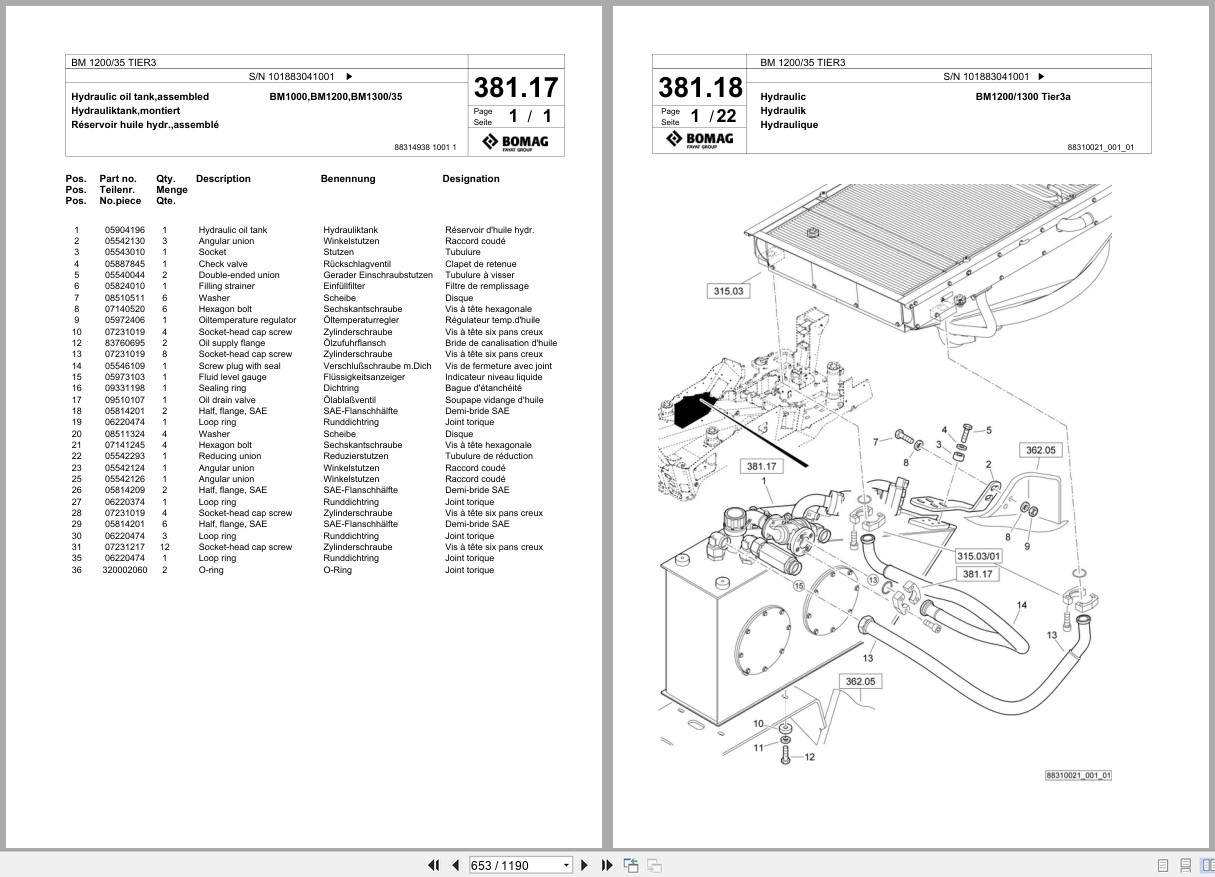 Bomag Cold Milling Planer BM 1200 35 TIER3 Spare Parts Catalog 2016 2017 EN DE FR (2)