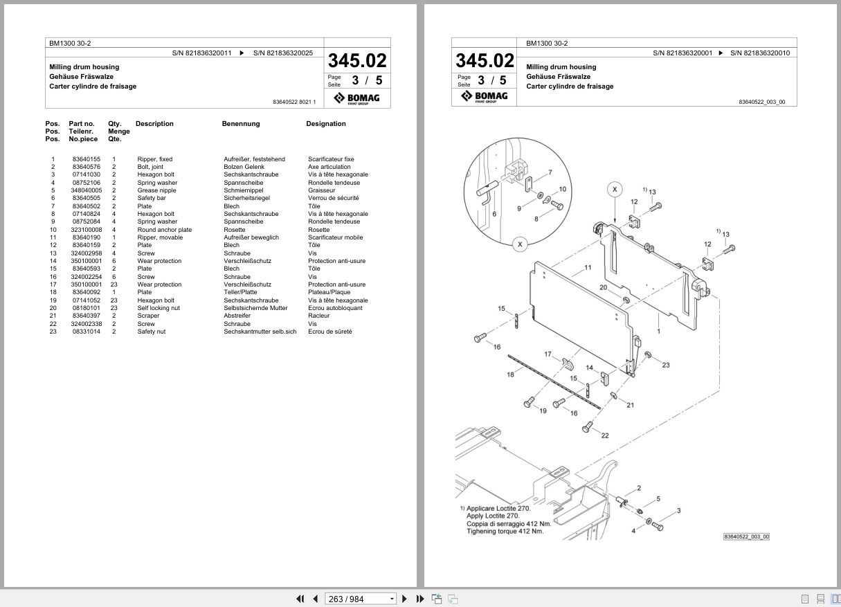 Bomag Cold Milling Planer BM 1300 30 2 Spare Parts Catalog 2010 2013 EN DE FR (2)