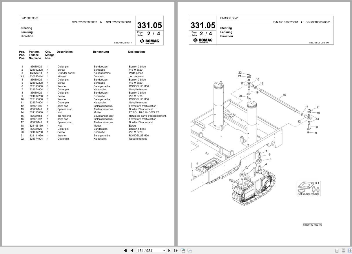 Bomag Cold Milling Planer BM 1300 30 2 Spare Parts Catalog 2010 2013 EN DE FR (3)
