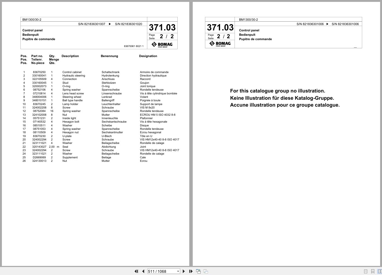 Bomag Cold Milling Planer BM 1300 30 2 Spare Parts Catalog 2010 2014 EN DE FR (2)