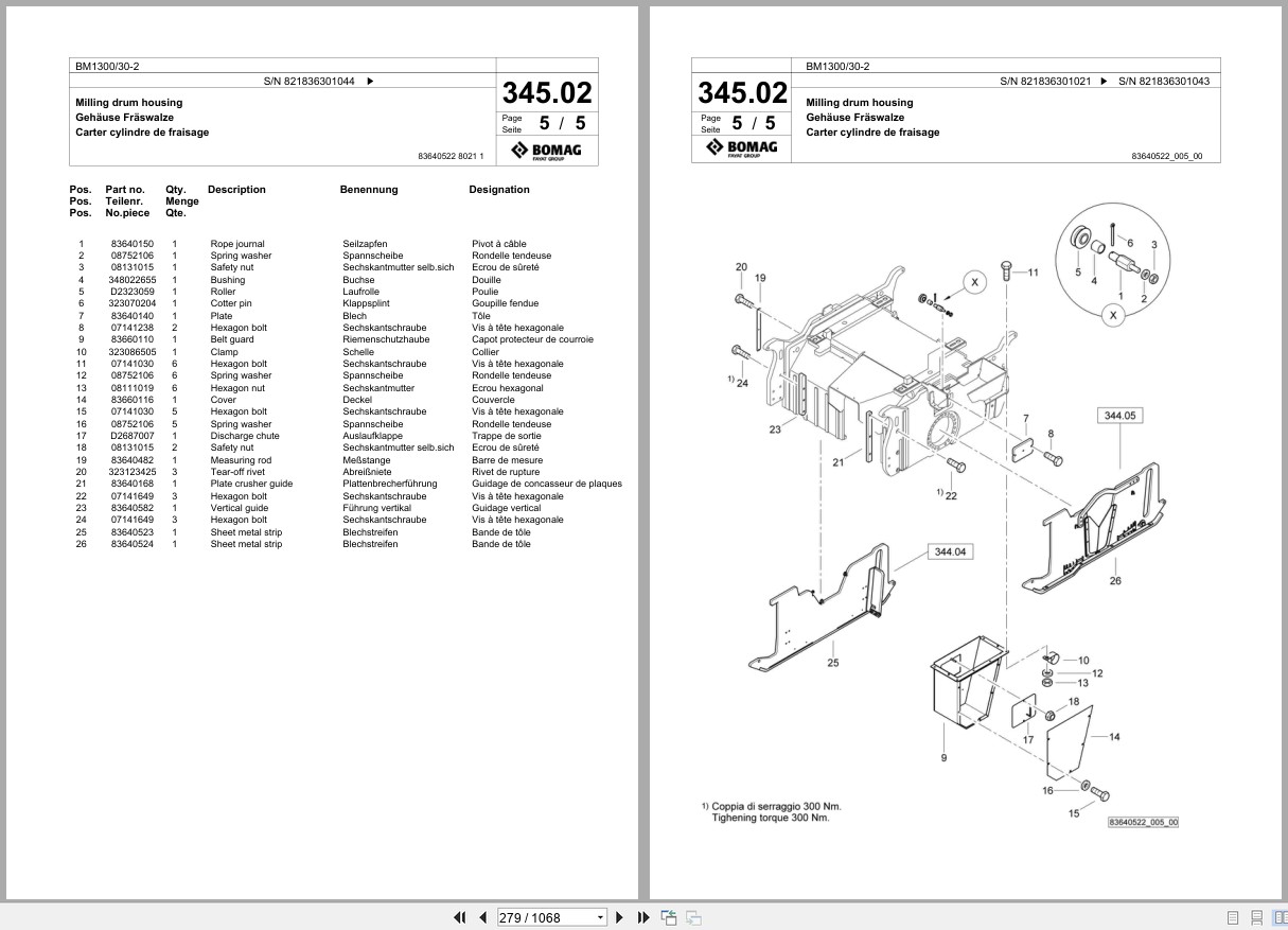 Bomag Cold Milling Planer BM 1300 30 2 Spare Parts Catalog 2010 2014 EN DE FR (3)