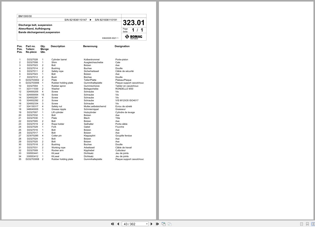 Bomag Cold Milling Planer BM 1300 30 Spare Parts Catalog 2007 2008 EN DE FR (2)