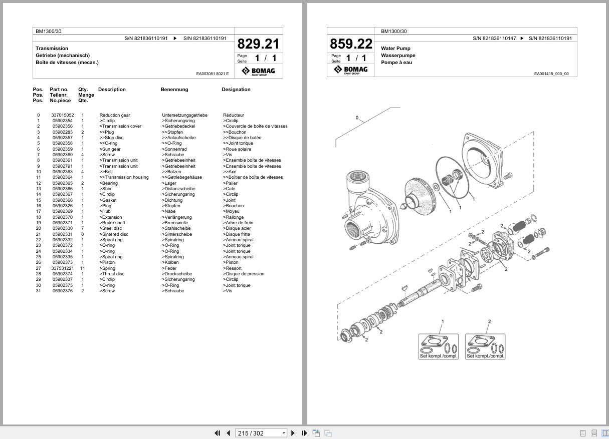 Bomag Cold Milling Planer BM 1300 30 Spare Parts Catalog 2007 2008 EN DE FR (3)